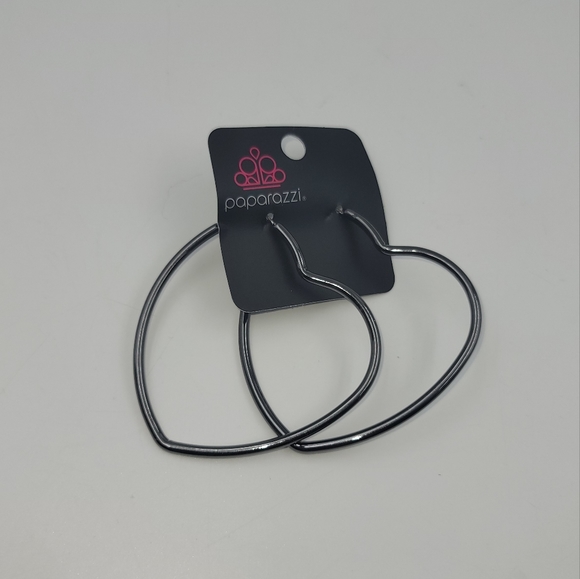 Paparazzi HeartBreaker Hustle Black Hoop Earring - Picture 3 of 4